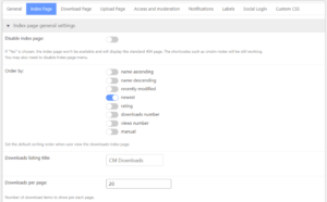 Index Page - General settings