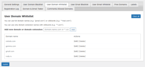 Settings - User Domain Whitelist