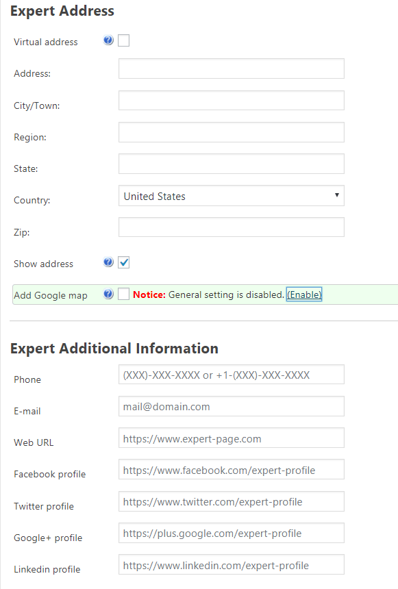 Add New Expert-Additional Information