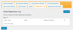 E-Mail Registration Blacklist-Registration Log