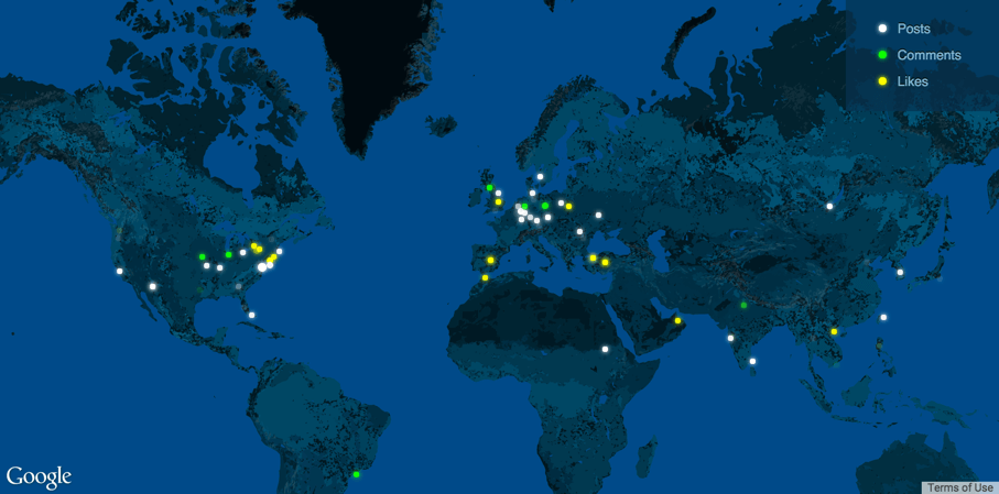 WordPress.Com Interactive Activity Map taken from https://wordpress.com/activity/