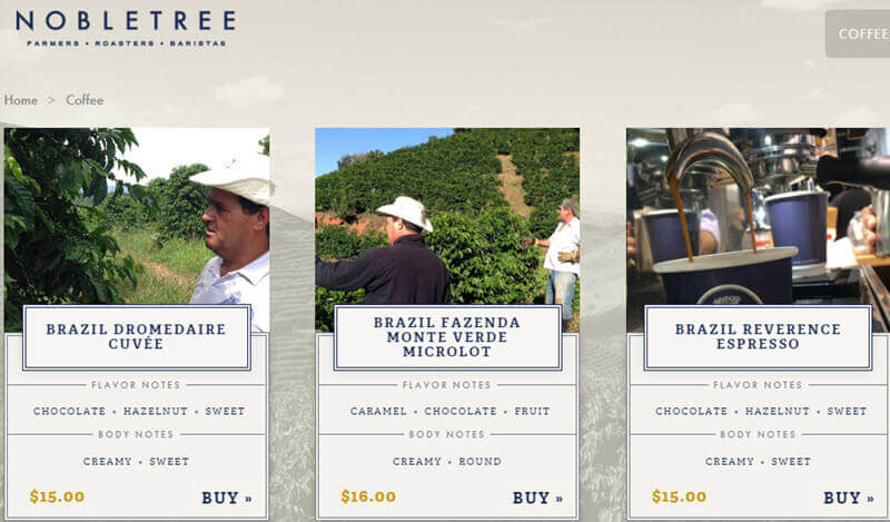Online coffee store Nobletree built using Woocommerce