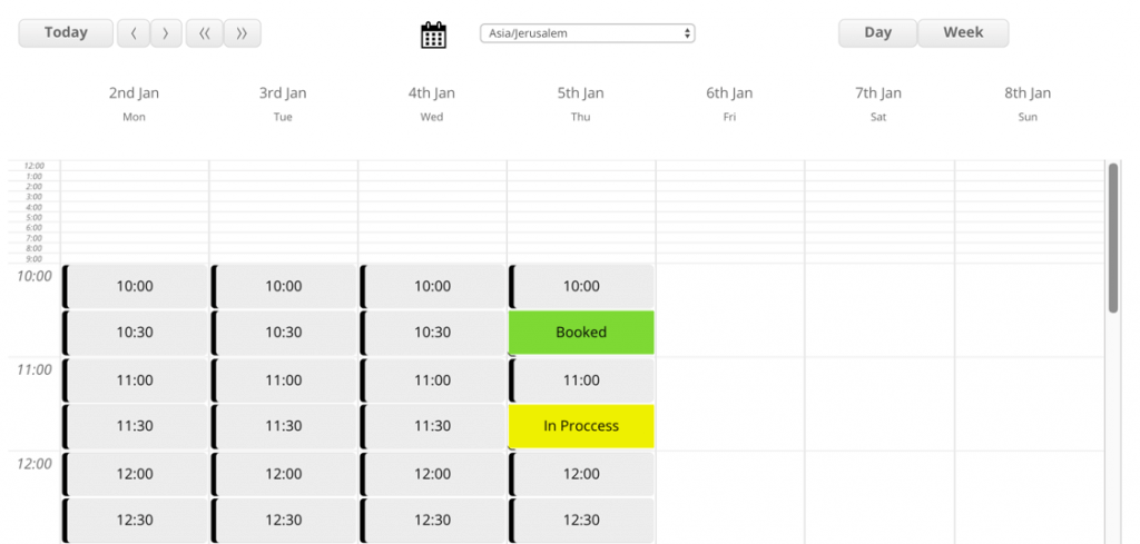 Appointment Calendar front-end view