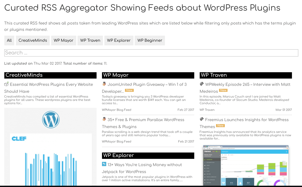 Rss Aggregator - Full list view with all feeds