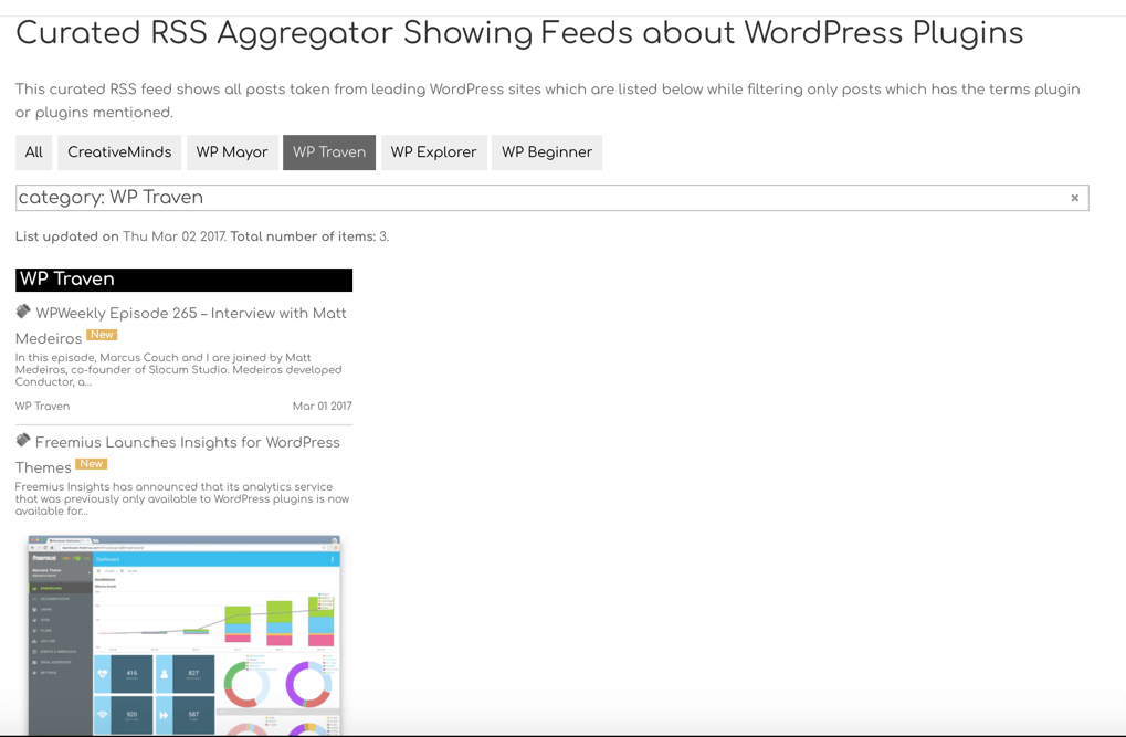 Rss Aggregator - Filter by category