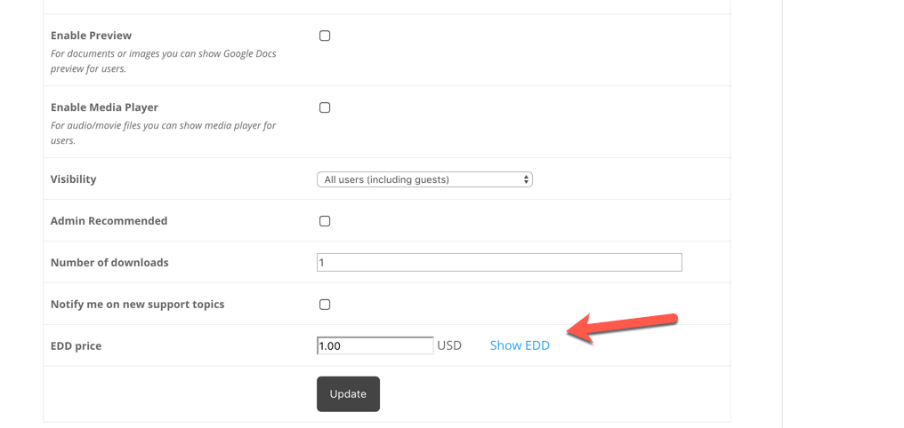 The download setting page where the amount to pay is defined