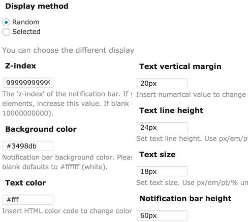 Setting Screen for the Notification Colors and Size