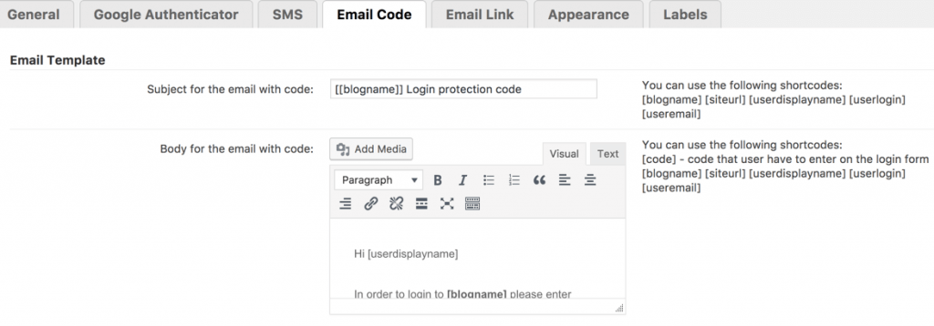 Secure Login Email code settings
