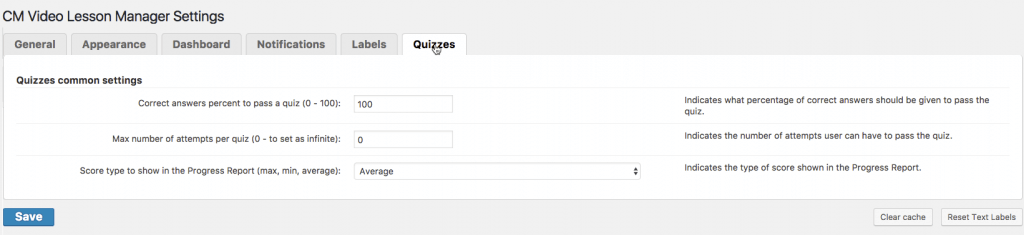 Video Lessons Quiz Add-on: General Settings - Test Student's Skills With The WordPress Video Lessons Quiz Add-on