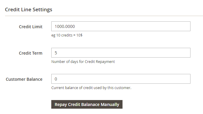 Admin setting screen for setting store credit for specific customer