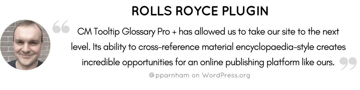 Rolls Royce Glossary Plugin Testimonial