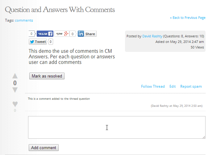 Adding a forum Comments for a Question using CM Answers - CM Answers: Forum Comments and Multiple Attachments