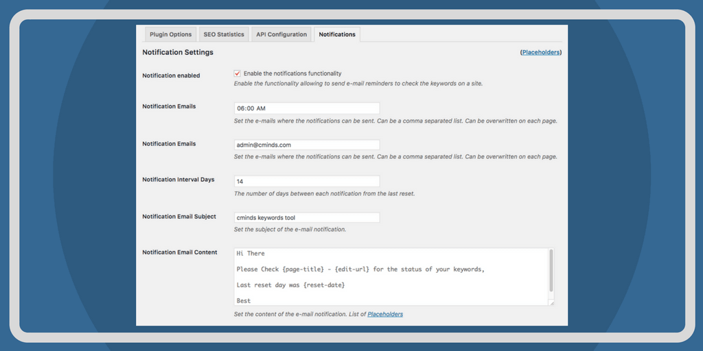 SEO Keyword Hound Tool settings