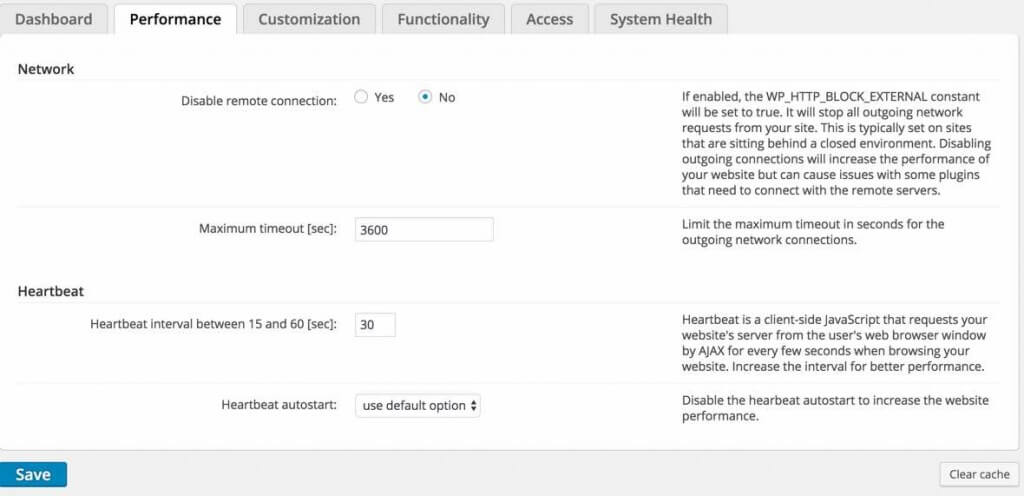 Admin Tools Performance Settings