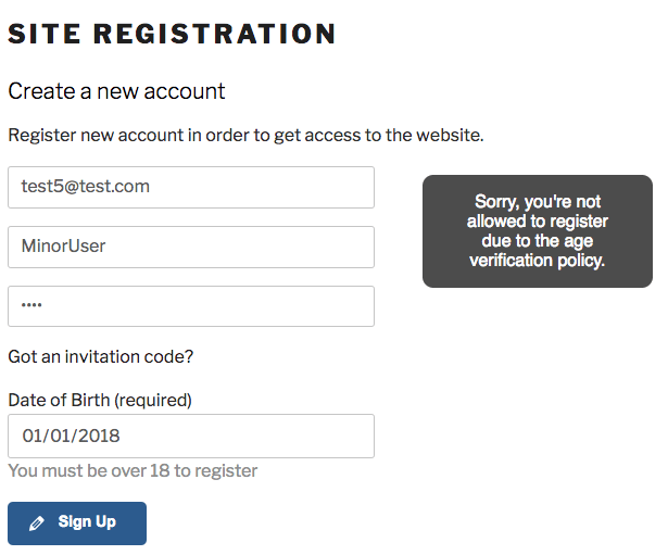 Age Restriction for Sign Up