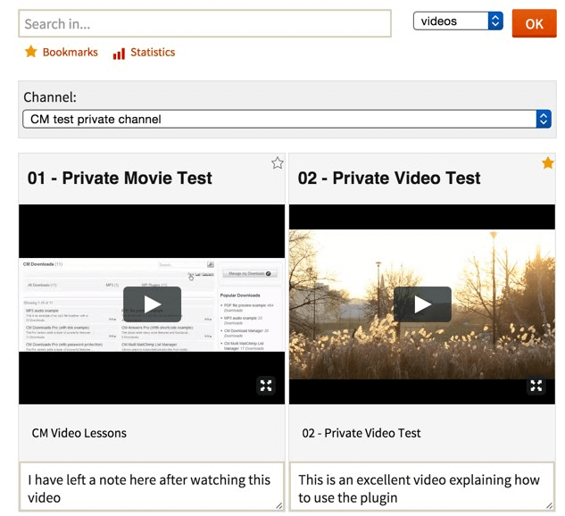 Lessons page in CM video lessons manager