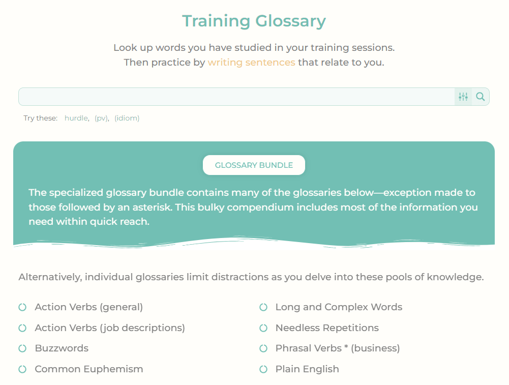 Custom Glossary Index Page (CLICK TO ENLARGE) - Using Tooltip Glossary to Help Students Learn Languages