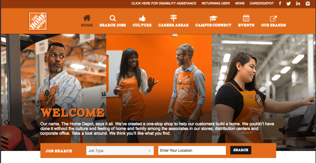 The Home Depot uses WordPress to create an attractive careers page