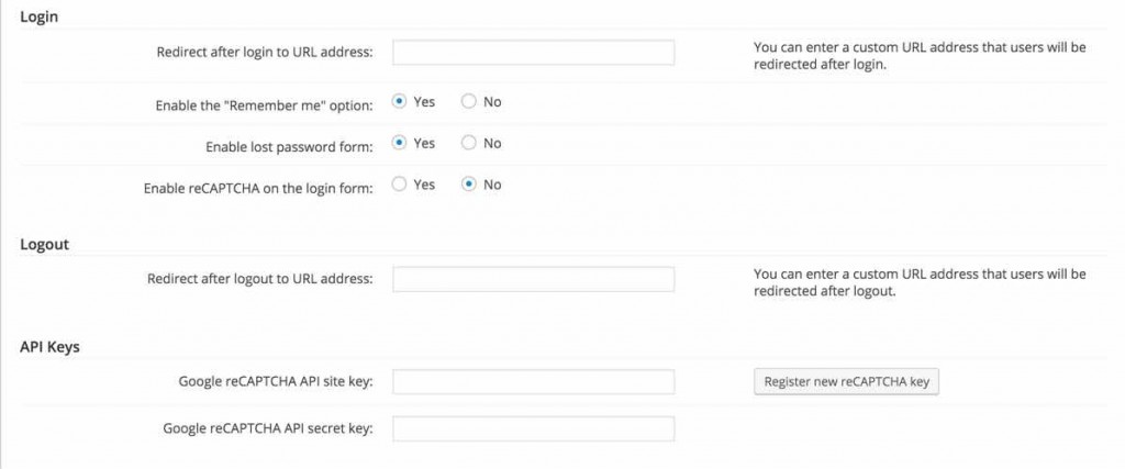 Registration Settings Including Login Options -Meta Description