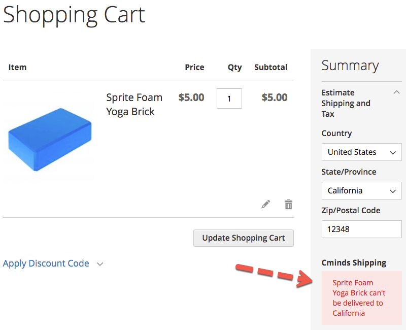 Shipping restriction Message showing on checkout