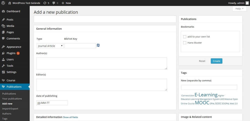 Publication management in TeachPress