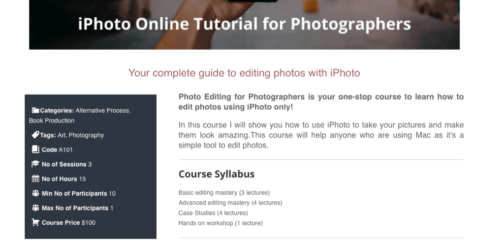 Page from Course Catalog. You can lock access to video courses to paying students - How To Sell And Track Your Video Courses Online