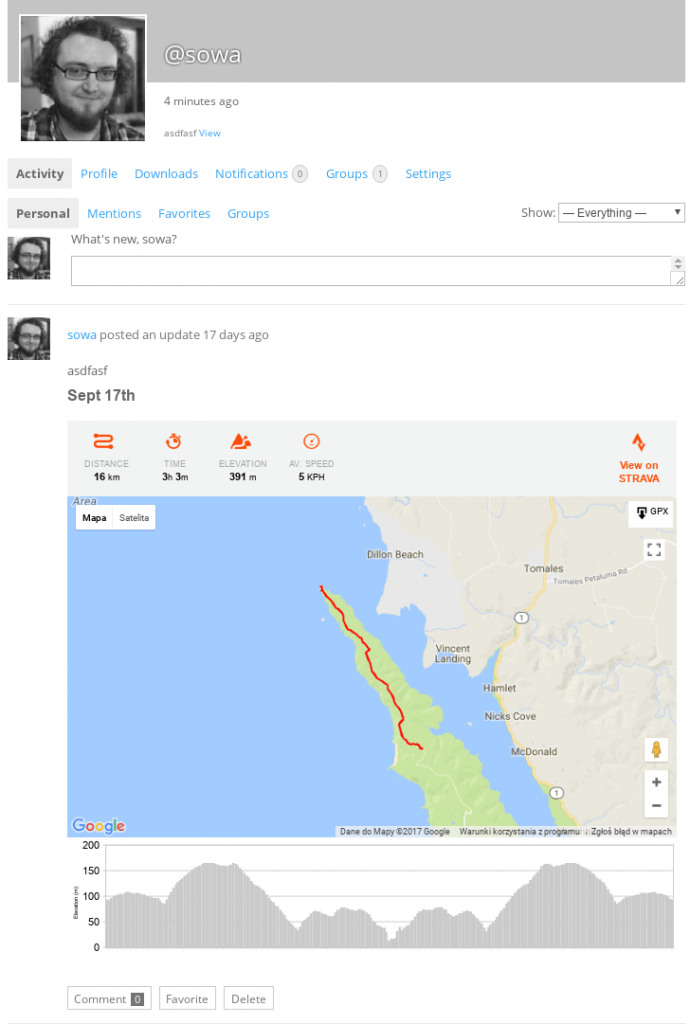 Strava Posting in User Profile