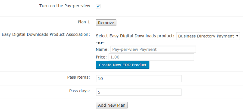 Showing setting screen in which admin can define pay per view plans