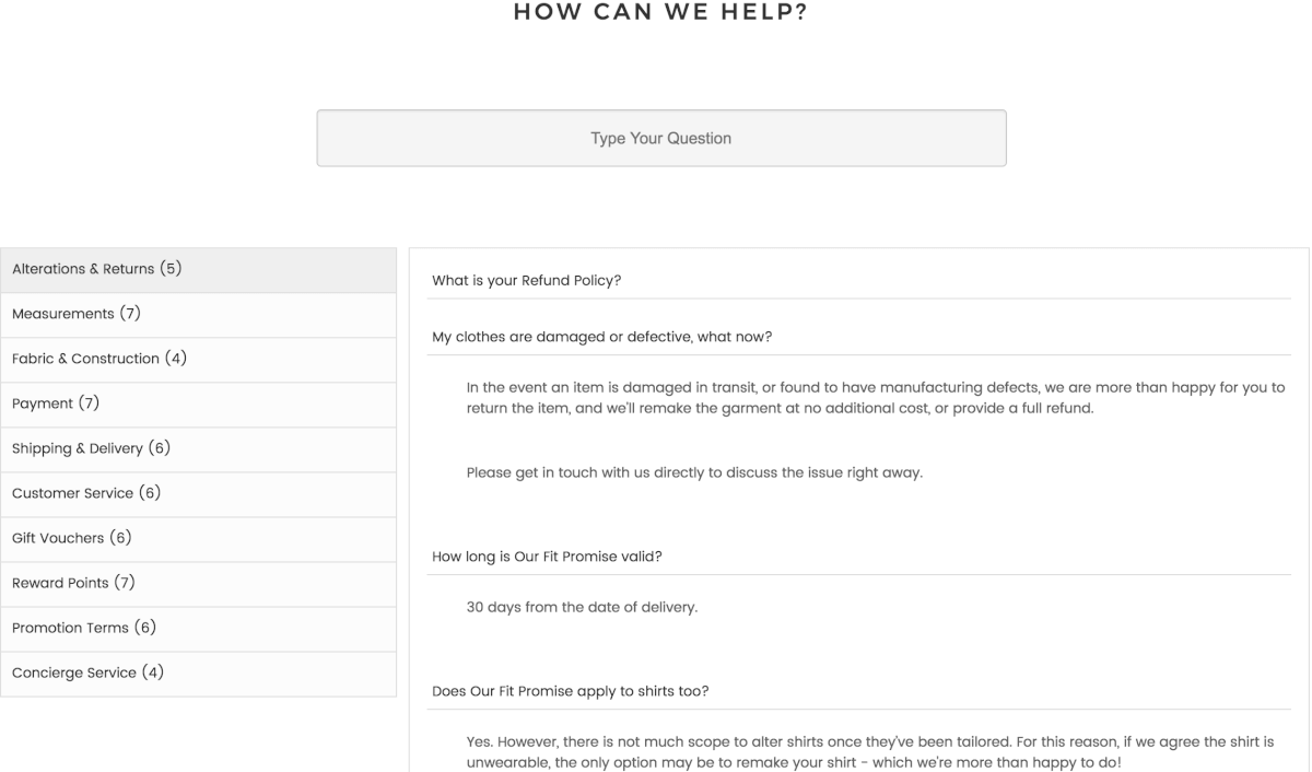 The customized FAQ page 