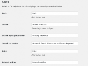 HelpScout WordPress plugin labels