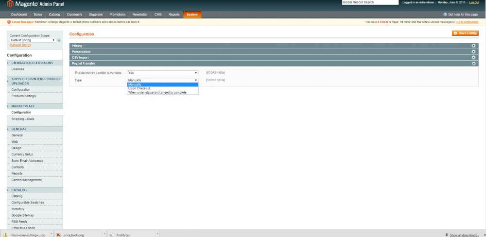 Choosing payment method with the Marketplace Paypal integration for Magento