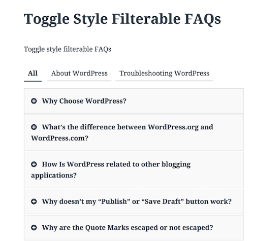 Toggle style FAQ page with Quick and Easy FAQs - The 9 Best FAQ WordPress Plugins to Inform your Customers