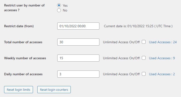 Individual Settings for Limiting Number of Accesses