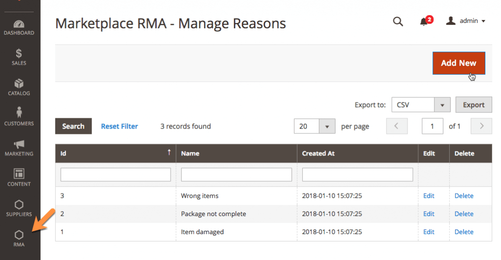 Admin managing reasons - RMA Requests Module