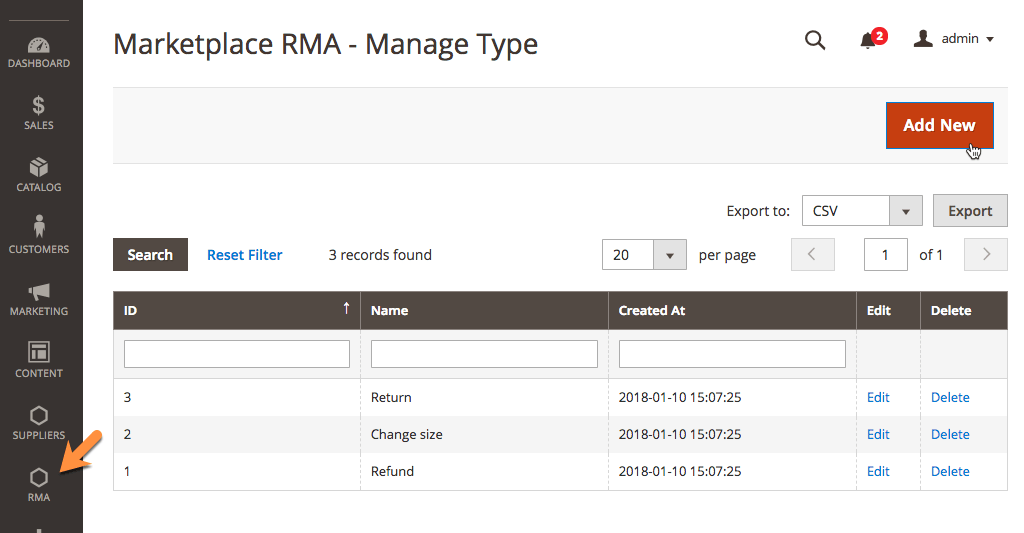 Admin managing types - RMA Requests Module