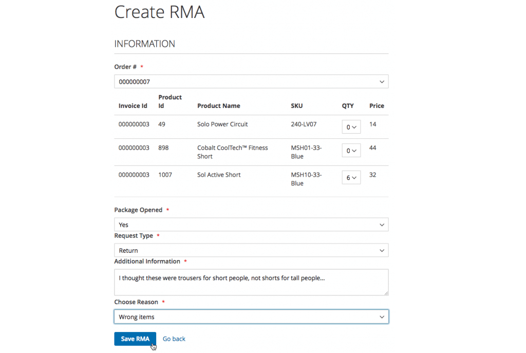Users frontend submission - Step 2- RMA Requests Module