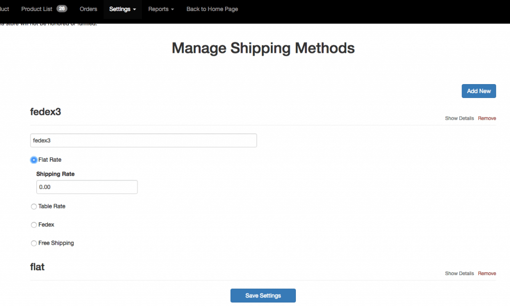 Settings Shipping Method