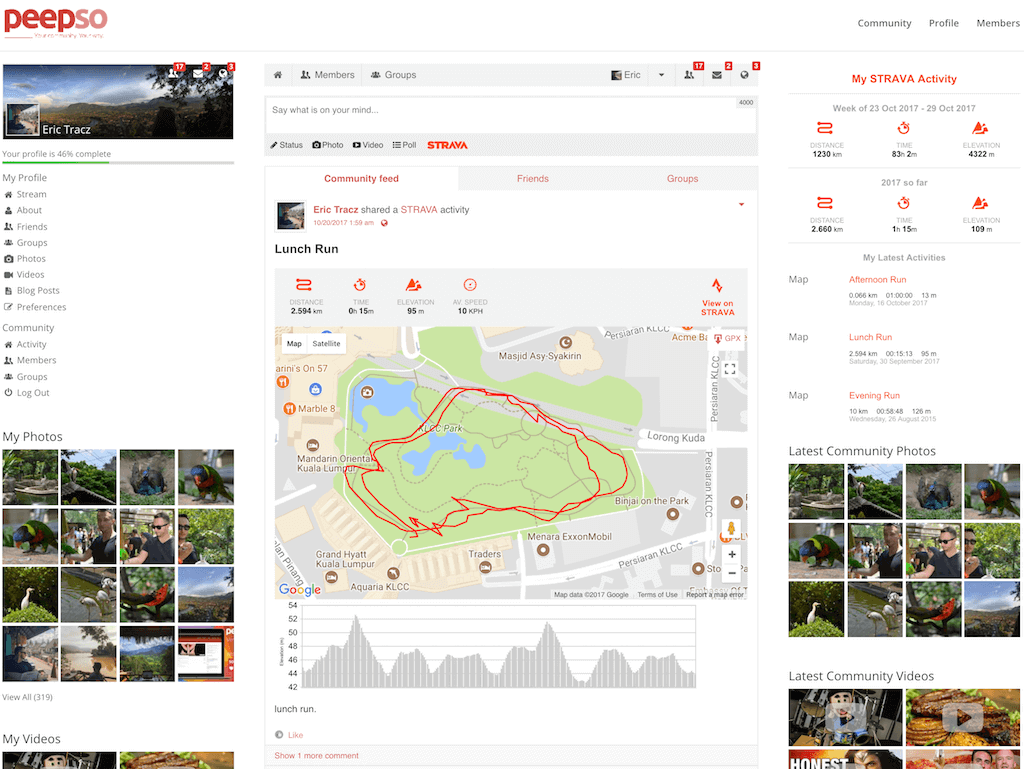 Showing a Strava post inside a PeepSo feed