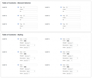 Customize or choose Default - Second part of Table of Contents settings.