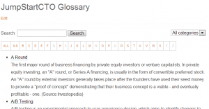 The glossary index page
